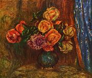 Pierre-Auguste Renoir Stilleben, Rosen vor Blauem Vorhang oil painting artist